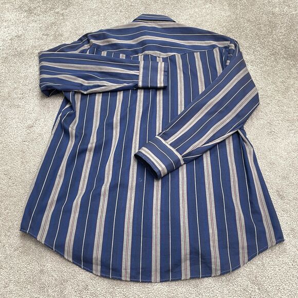 Karman Vintage Western Pearl Snap Button Down Shirt Mens XL Blue Gray Striped - Picture 2 of 15